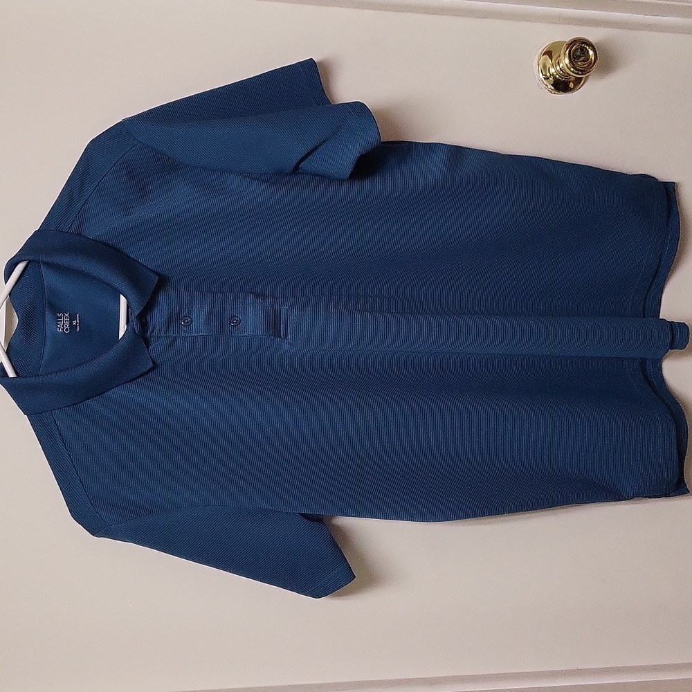 Falls Creek Teal Silky Striped Short Sleeve Polo Shirt